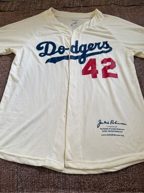 Dodgers 42 Button-Up Jersey in Cream
